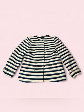 Talbots Striped Crewneck Jacket in White and Navy
